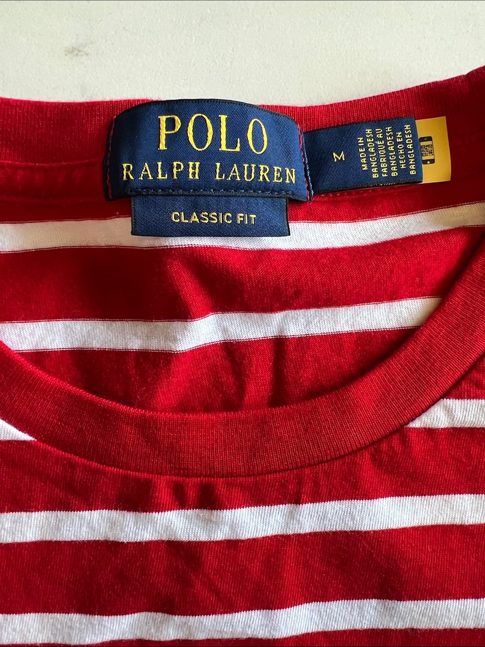 Polo by Ralph Lauren Red & White Striped Short Sleeve Crew Tee (Unisex) - Picture 2 of 9